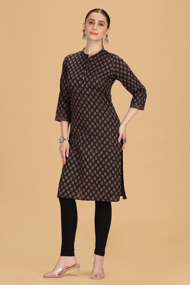 Brown Jaipuri Cotton Straight Printed Kurta