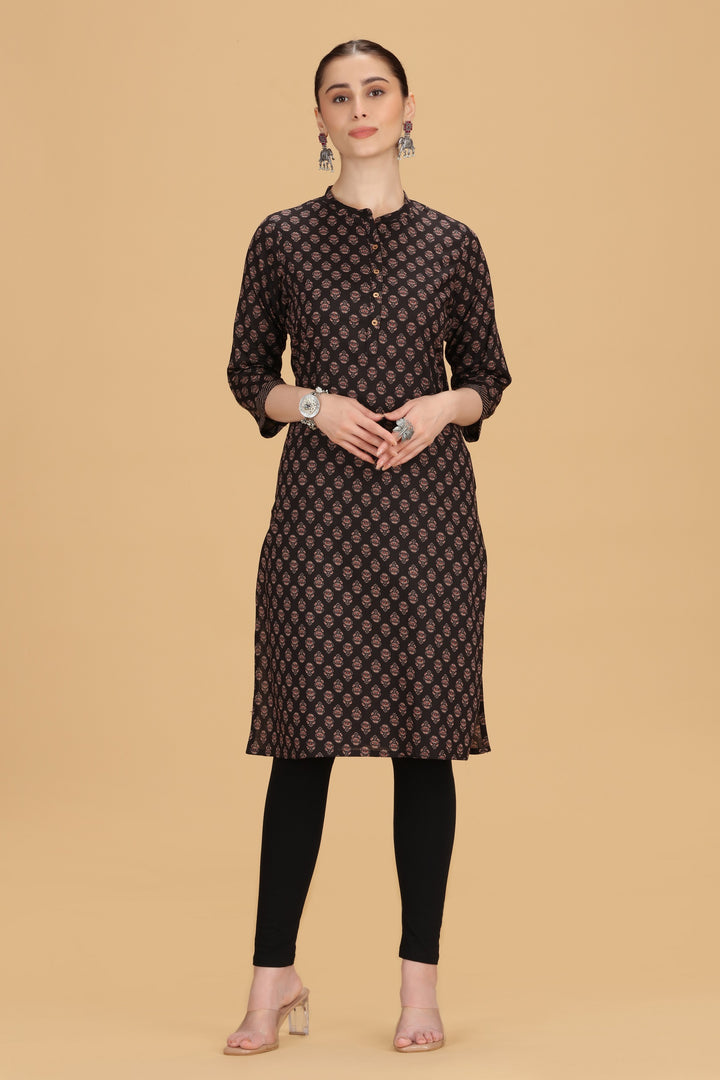 Brown Jaipuri Cotton Straight Printed Kurta