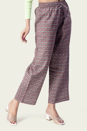 Brown Cotton Printed Pant
