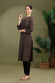 Brown Jaipuri Cotton Printed Straight Kurta for ladies