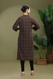 Brown Jaipuri Cotton Printed Straight Kurta for ladies