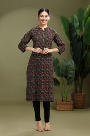 Brown Jaipuri Cotton Printed Straight Kurta for ladies