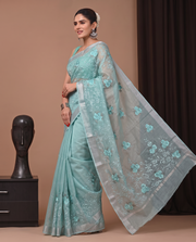 Light Green Munga Fall Embroidery Saree