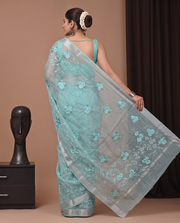 Light Green Munga Fall Embroidery Saree
