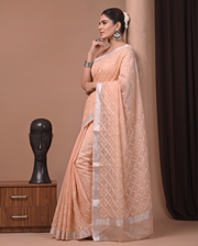 Light Orange Munga Fall Embroidery Saree
