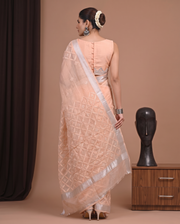 Light Orange Munga Fall Embroidery Saree