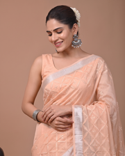 Light Orange Munga Fall Embroidery Saree