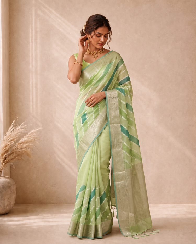 Green Linen Hand dye With Embroidery Saree