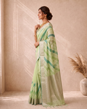 Green Linen Hand dye With Embroidery Saree
