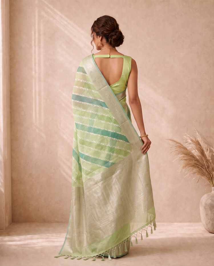 Green Linen Hand dye With Embroidery Saree