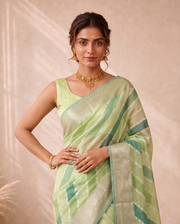 Green Linen Hand dye With Embroidery Saree