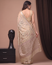 Cream Munga Weaving Hand Dye Fancy Saree