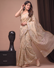 Cream Munga Weaving Hand Dye Fancy Saree