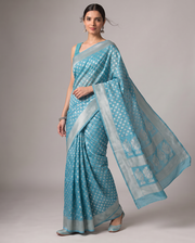 Blue Saffee Cotton Weaving Saree with Woven Pallu