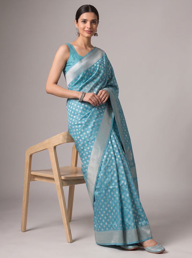 Blue Saffee Cotton Weaving Saree with Woven Pallu