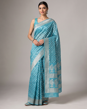 Blue Saffee Cotton Weaving Saree with Woven Pallu