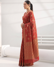 Golden Blood Red Saffee Cotton Weaving Saree