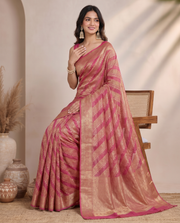 Golden Dark Pink Saffee Cotton Weaving Saree