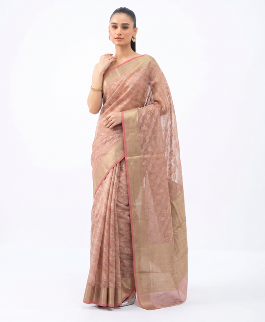 Golden Light Purple Saffee Cotton Weaving Saree with Woven pallu