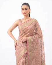 Golden Light Purple Saffee Cotton Weaving Saree with Woven pallu