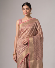 Golden Light Purple Saffee Cotton Weaving Saree with Woven pallu