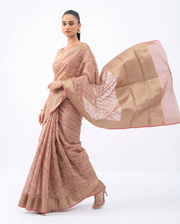 Golden Light Purple Saffee Cotton Weaving Saree with Woven pallu