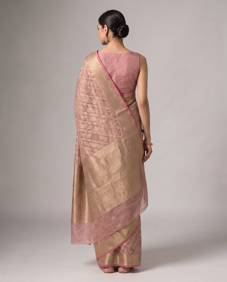 Golden Light Purple Saffee Cotton Weaving Saree with Woven pallu