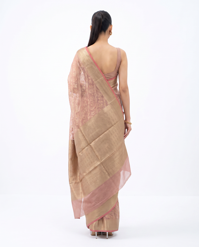 Golden Light Purple Saffee Cotton Weaving Saree with Woven pallu