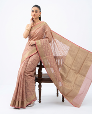 Golden Light Purple Saffee Cotton Weaving Saree with Woven pallu