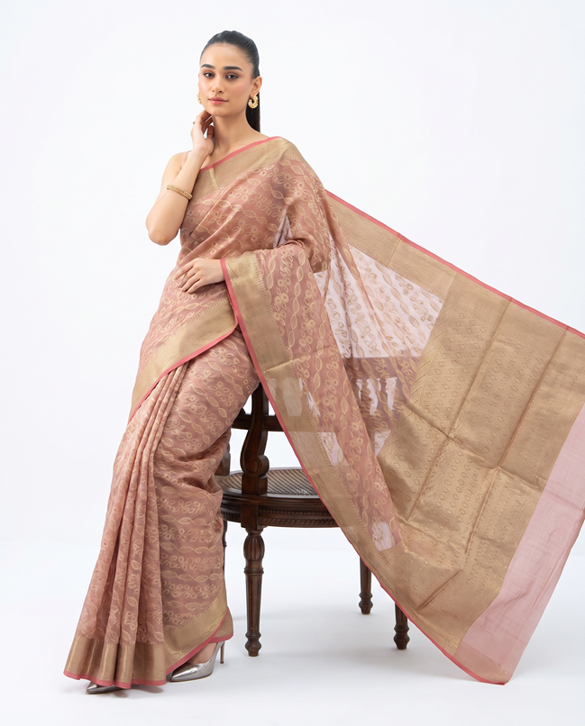 Golden Light Purple Saffee Cotton Weaving Saree with Woven pallu