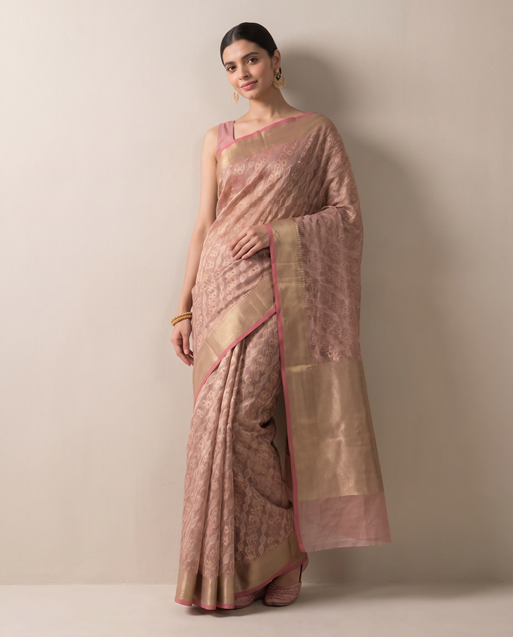 Golden Light Purple Saffee Cotton Weaving Saree with Woven pallu
