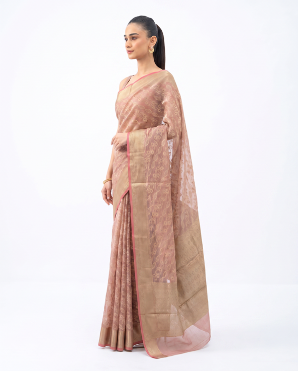 Golden Light Purple Saffee Cotton Weaving Saree with Woven pallu