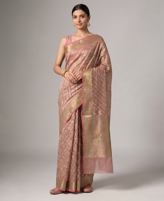 Golden Light Purple Saffee Cotton Weaving Saree with Woven pallu