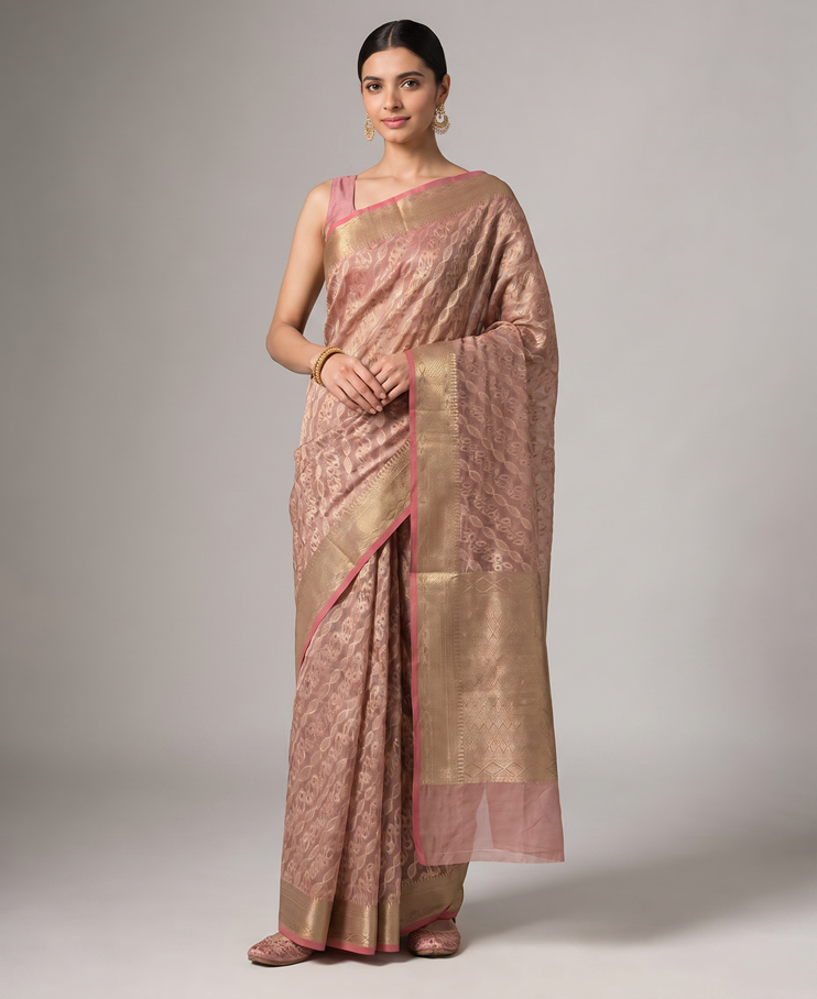 Golden Light Purple Saffee Cotton Weaving Saree with Woven pallu