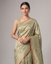 Golden Mehandi Green Saffee Cotton Weaving Saree with Woven pallu