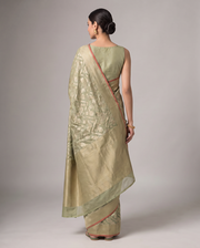 Golden Mehandi Green Saffee Cotton Weaving Saree with Woven pallu