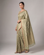 Golden Mehandi Green Saffee Cotton Weaving Saree with Woven pallu