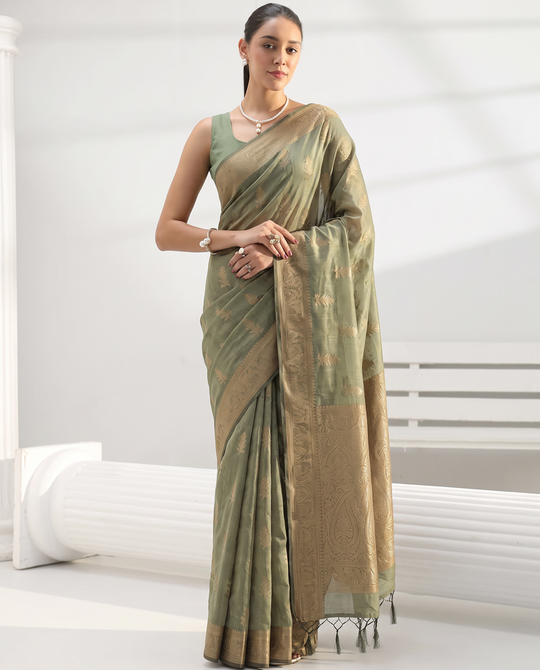 Mehndi Green Chanderi Weaving Saree