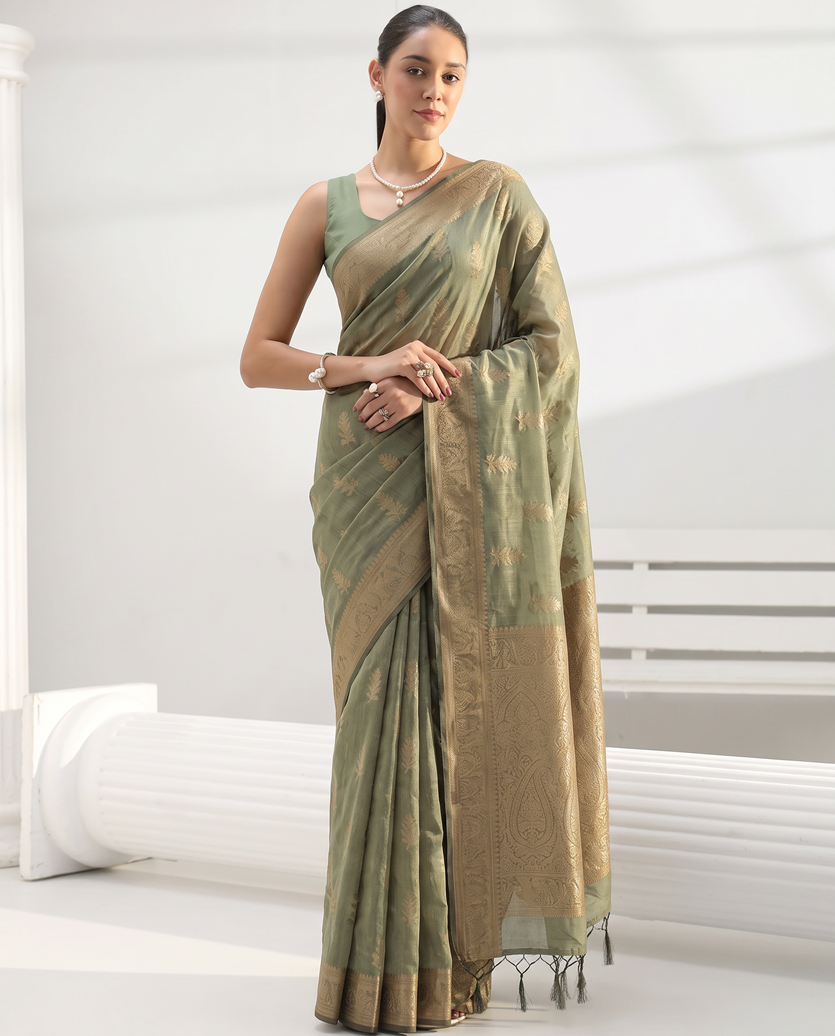 Mehndi Green Chanderi Weaving Saree