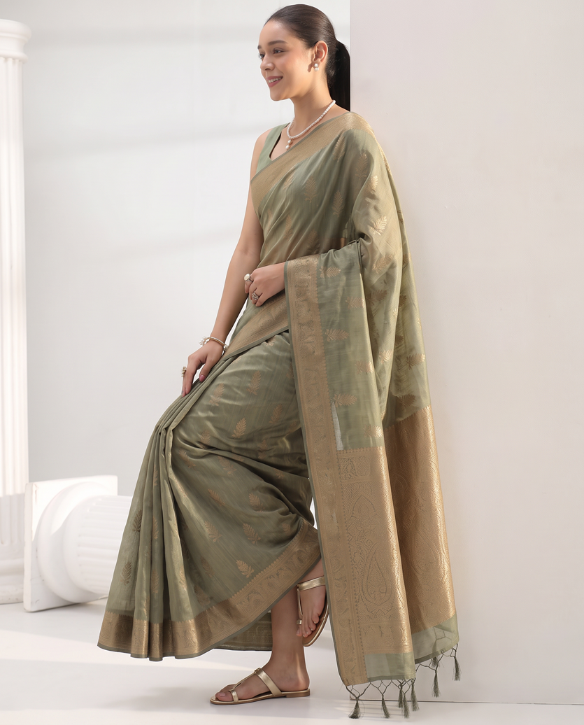 Mehndi Green Chanderi Weaving Saree