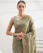 Mehndi Green Chanderi Weaving Saree