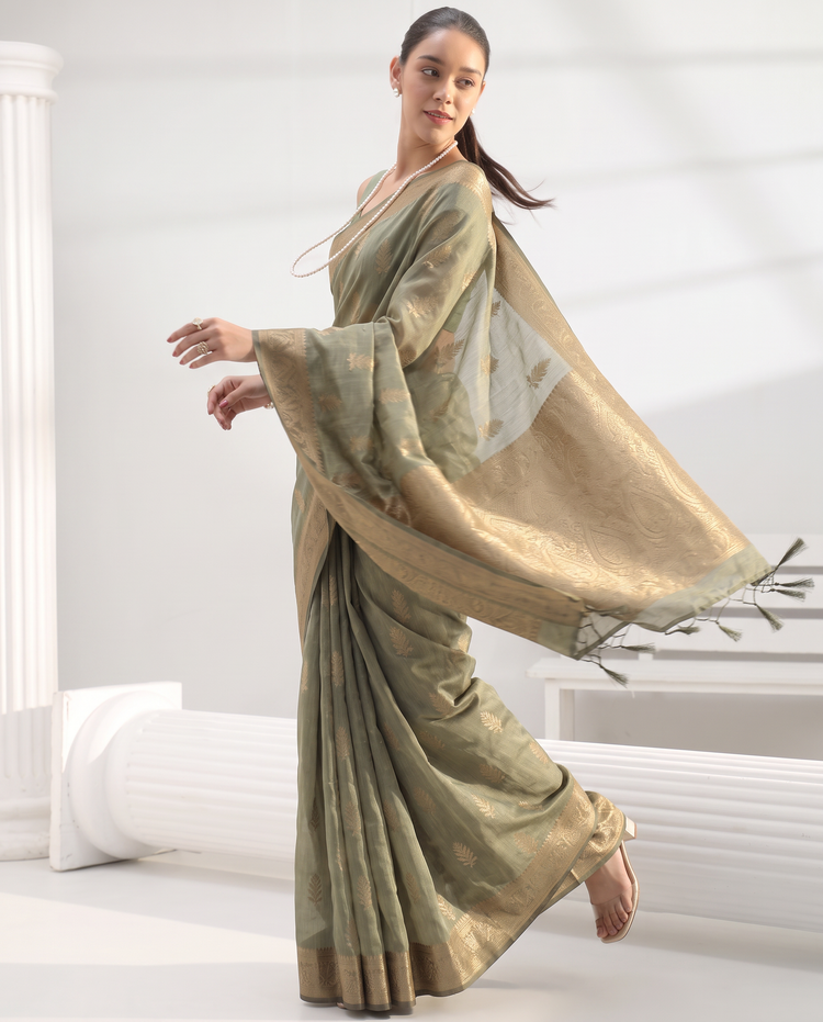 Mehndi Green Chanderi Weaving Saree