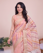 Pink Chanderi Silk Woven Saree with Zari Border