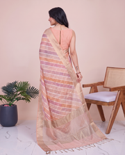 Pink Chanderi Silk Woven Saree with Zari Border