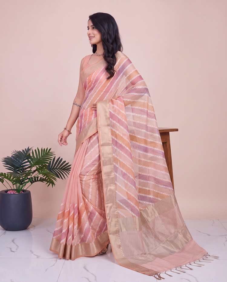 Pink Chanderi Silk Woven Saree with Zari Border