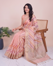 Pink Chanderi Silk Woven Saree with Zari Border