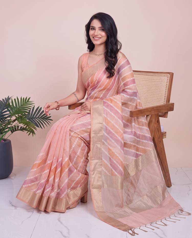 Pink Chanderi Silk Woven Saree with Zari Border