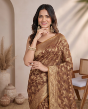 Golden Brown Lichi Silk Zari Butti Saree
