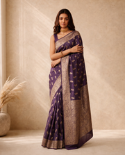 Golden Purple Lichi Silk Zari Butti Saree