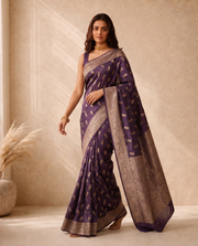 Golden Purple Lichi Silk Zari Butti Saree